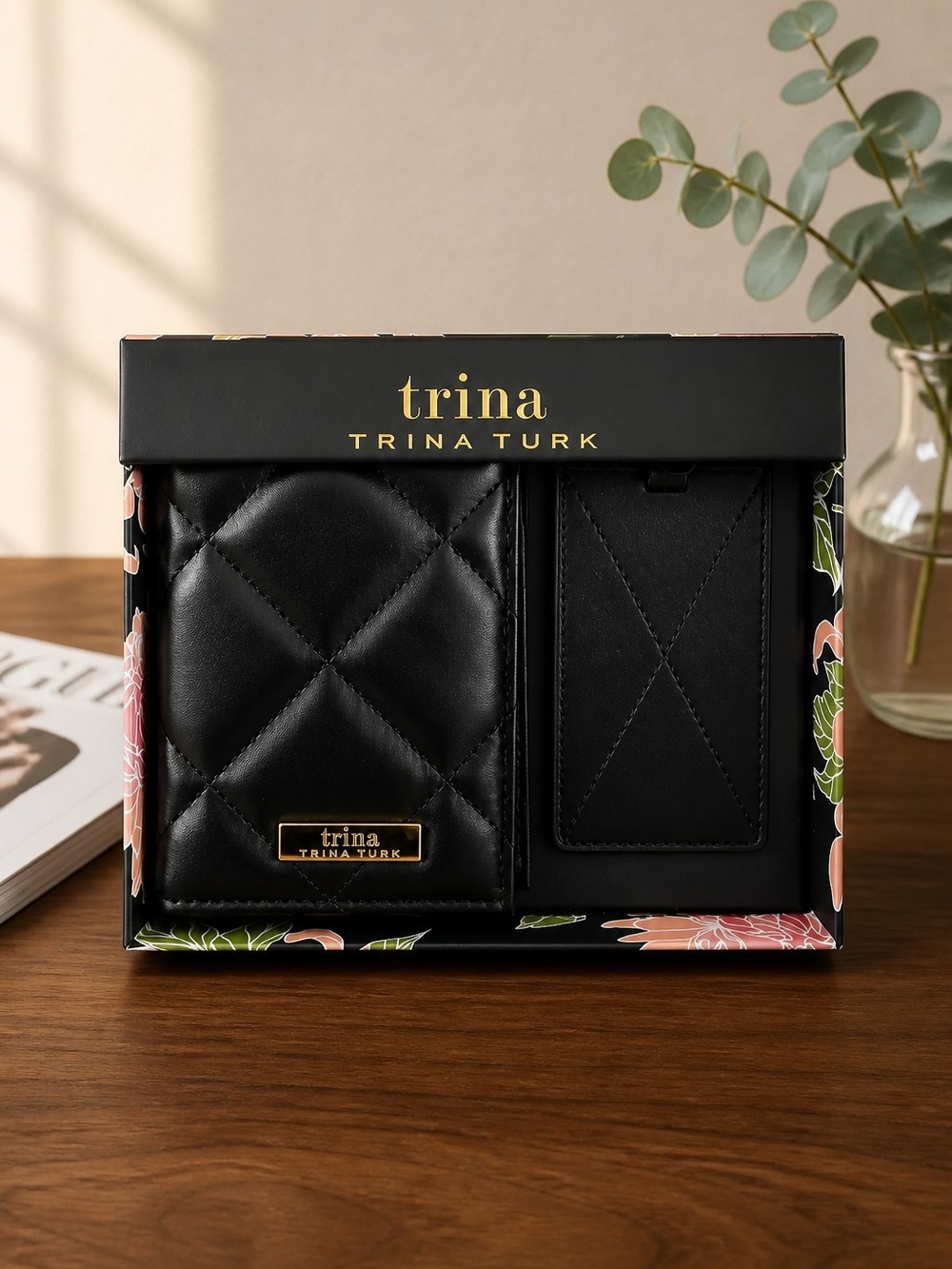 Trina Turk Quilted Black Wallet Gift Set